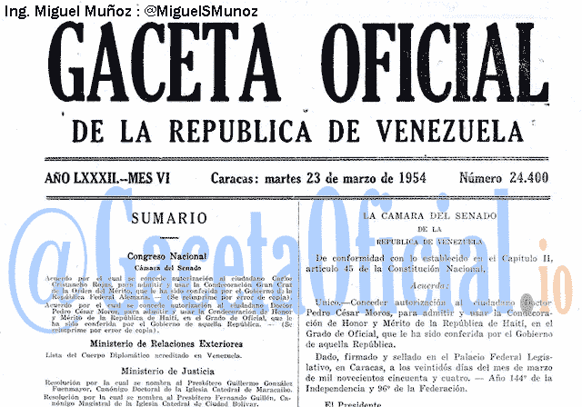 Gaceta Oficial 24400 del 23 Marzo 1954