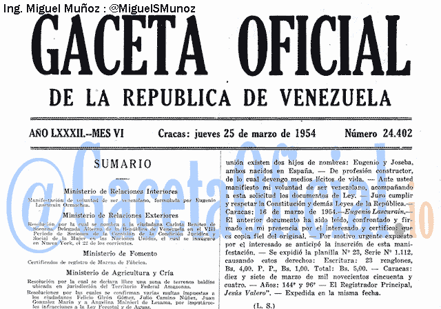 Gaceta Oficial 24402 del 25 Marzo 1954
