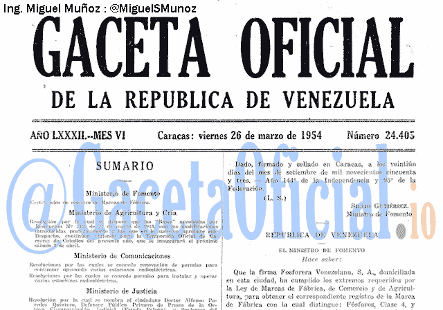 Gaceta Oficial 24403 del 26 Marzo 1954