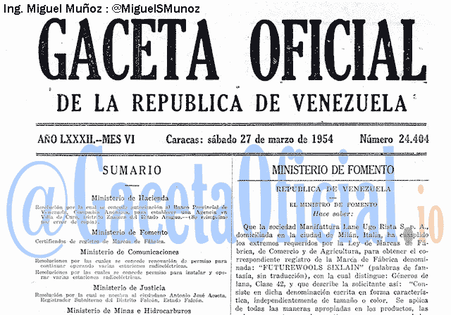 Gaceta Oficial 24404 del 27 Marzo 1954