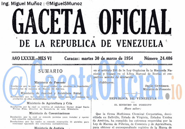 Gaceta Oficial 24406 del 30 Marzo 1954