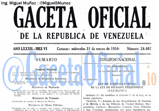 Gaceta Oficial 24407 del 31 Marzo 1954