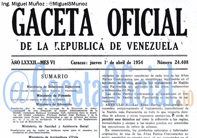 Gaceta Oficial 24408 del 1 Abril 1954