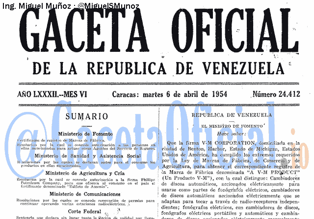 Gaceta Oficial 24412 del 6 Abril 1954