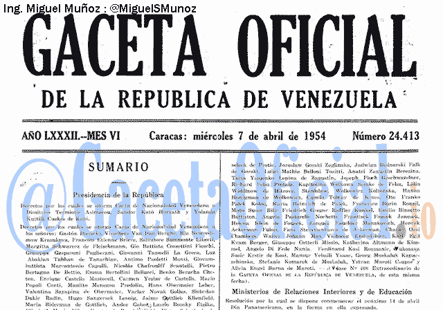 Gaceta Oficial 24413 del 7 Abril 1954