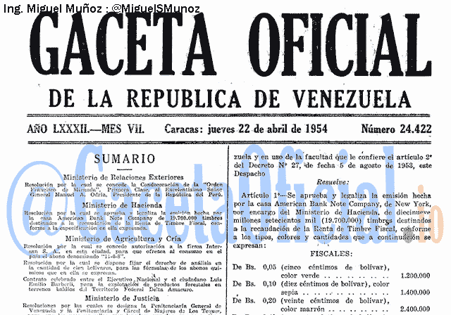 Gaceta Oficial 24422 del 22 Abril 1954