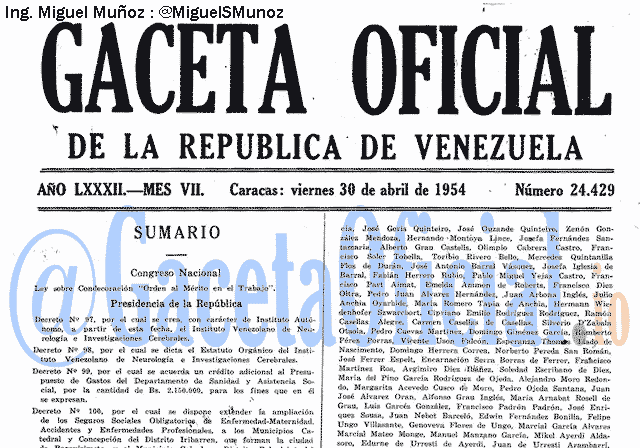 Gaceta Oficial 24429 del 30 Abril 1954