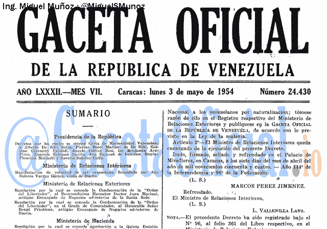 Gaceta Oficial 24430 del 3 Mayo 1954