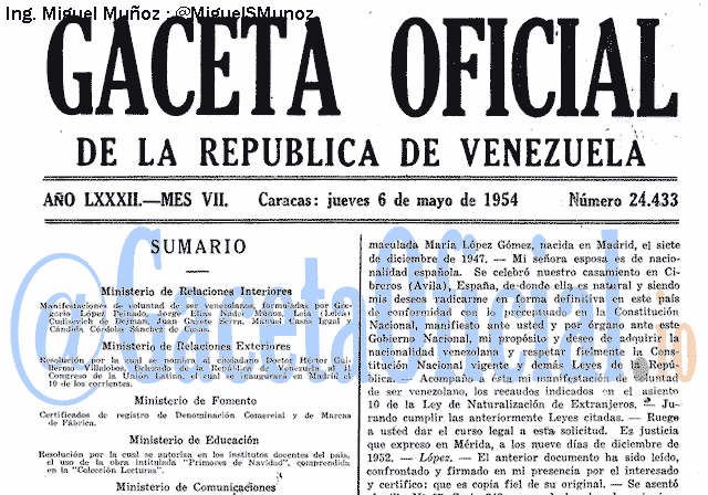 Gaceta Oficial 24433 del 6 Mayo 1954
