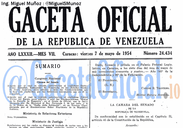 Gaceta Oficial 24434 del 7 Mayo 1954