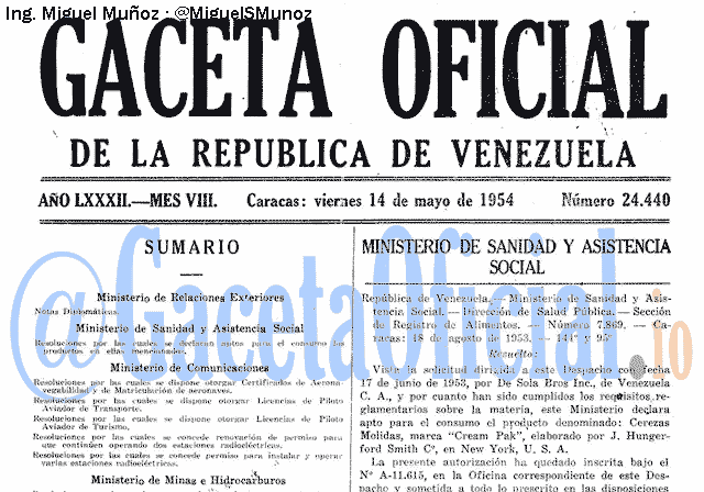 Gaceta Oficial 24440 del 14 Mayo 1954