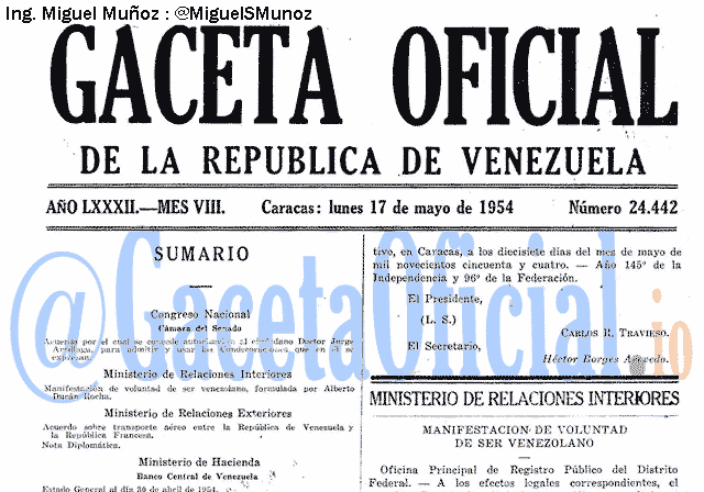 Gaceta Oficial 24442 del 17 Mayo 1954