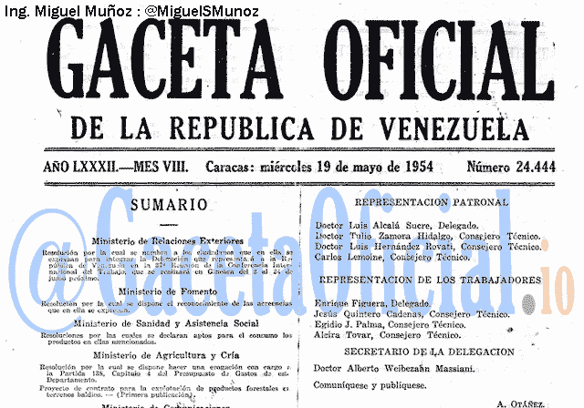 Gaceta Oficial 24444 del 19 Mayo 1954