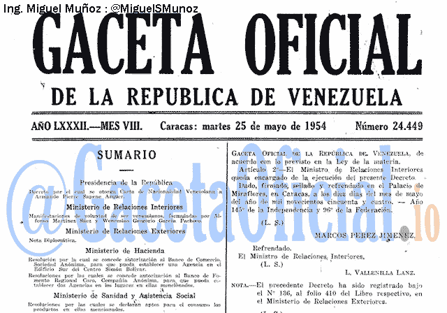 Gaceta Oficial 24449 del 25 Mayo 1954