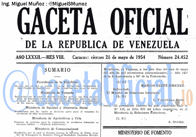Gaceta Oficial 24452 del 28 Mayo 1954
