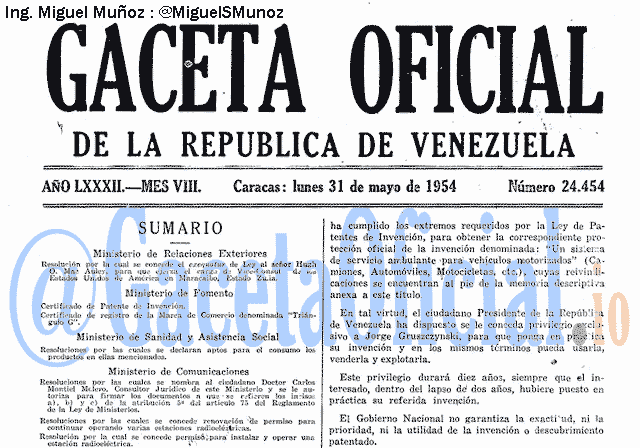 Gaceta Oficial 24454 del 31 Mayo 1954