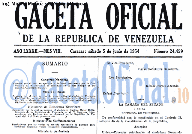 Gaceta Oficial 24459 del 5 Junio 1954