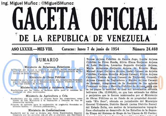 Gaceta Oficial 24460 del 7 Junio 1954