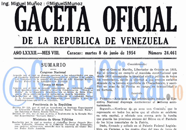 Gaceta Oficial 24461 del 8 Junio 1954