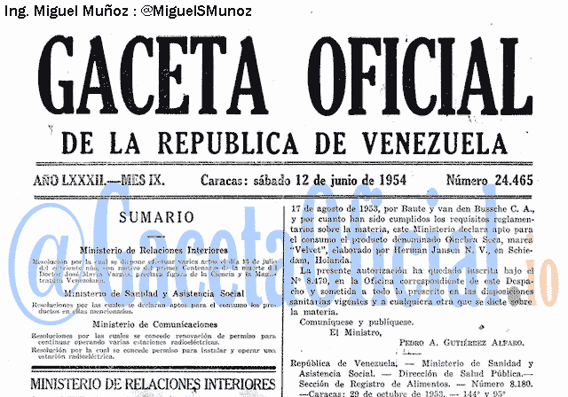 Gaceta Oficial 24465 del 12 Junio 1954