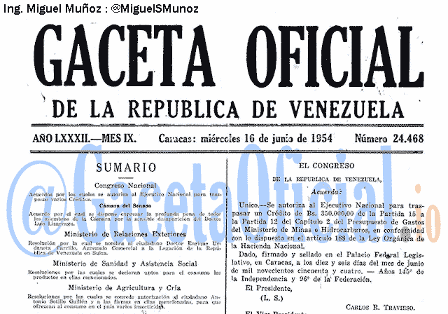 Gaceta Oficial 24468 del 16 Junio 1954