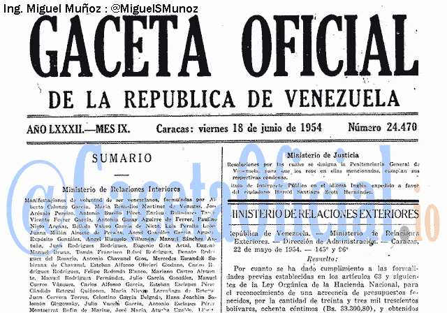 Gaceta Oficial 24470 del 18 Junio 1954