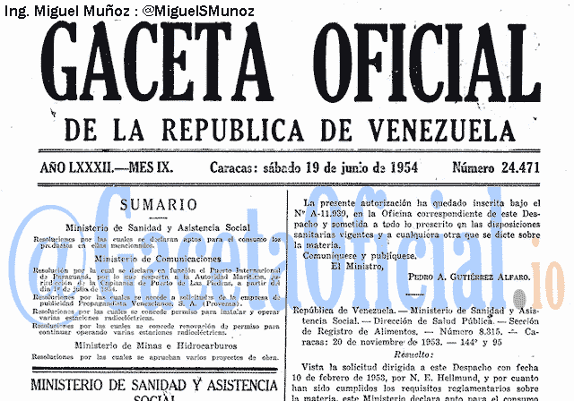 Gaceta Oficial 24471 del 19 Junio 1954