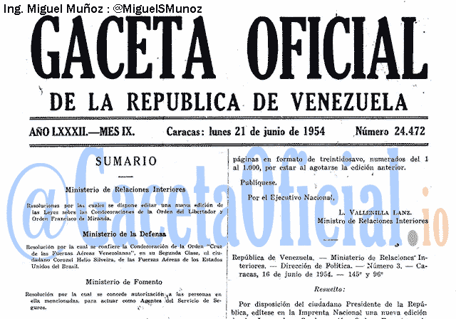 Gaceta Oficial 24472 del 21 Junio 1954