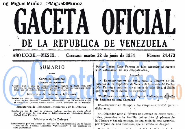 Gaceta Oficial 24473 del 22 Junio 1954