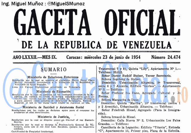 Gaceta Oficial 24474 del 23 Junio 1954