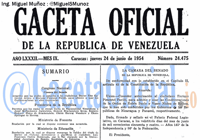 Gaceta Oficial 24475 del 24 Junio 1954