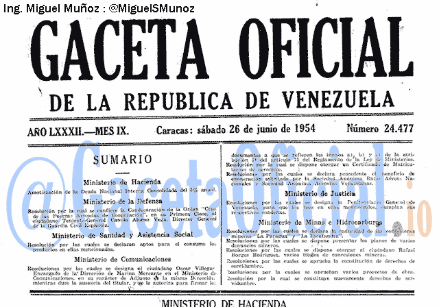 Gaceta Oficial 24477 del 26 Junio 1954