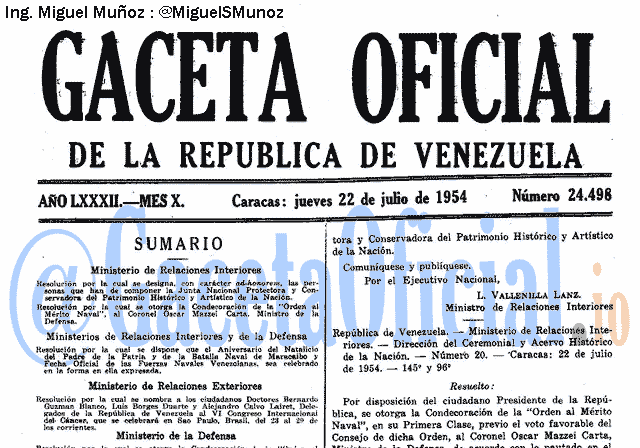 Gaceta Oficial 24498 del 22 Julio 1954
