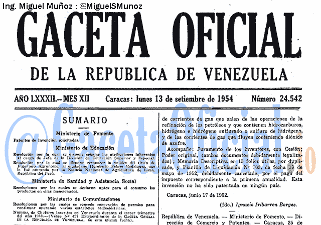 Gaceta Oficial 24542 del 13 Septiembre 1954