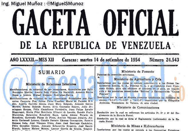 Gaceta Oficial 24543 del 14 Septiembre 1954