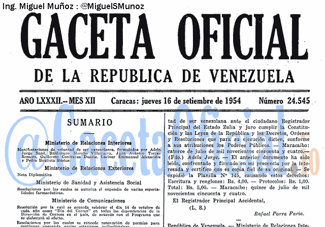 Gaceta Oficial 24545 del 16 Septiembre 1954