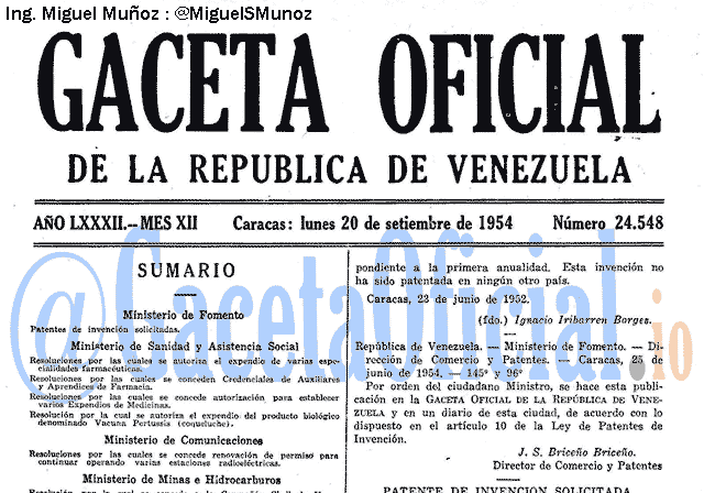 Gaceta Oficial 24548 del 20 Septiembre 1954