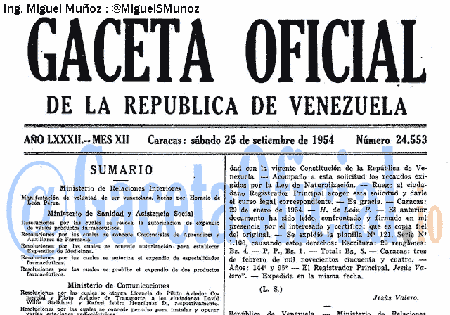 Gaceta Oficial 24553 del 25 Septiembre 1954