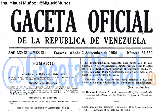 Gaceta Oficial 24559 del 2 Octubre 1954