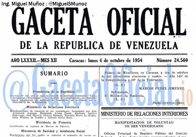 Gaceta Oficial 24560 del 4 Octubre 1954