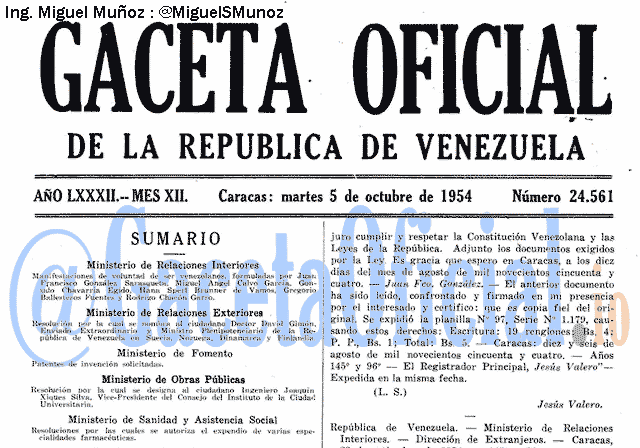Gaceta Oficial 24561 del 5 Octubre 1954