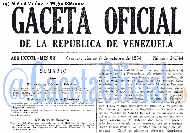 Gaceta Oficial 24564 del 8 Octubre 1954