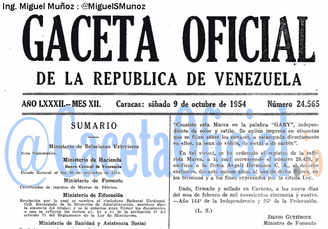 Gaceta Oficial 24565 del 9 Octubre 1954