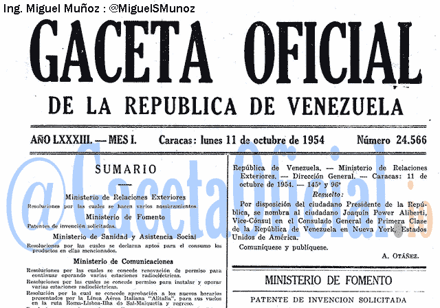 Gaceta Oficial 24566 del 11 Octubre 1954