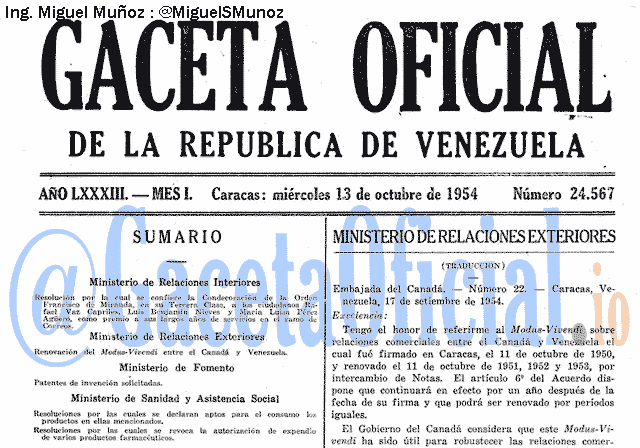 Gaceta Oficial 24567 del 13 Octubre 1954