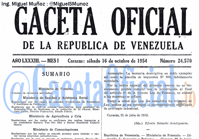 Gaceta Oficial 24570 del 16 Octubre 1954