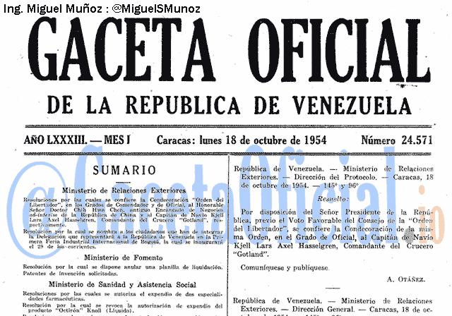 Gaceta Oficial 24571 del 18 Octubre 1954