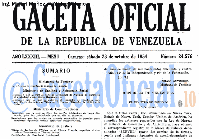 Gaceta Oficial 24576 del 23 Octubre 1954