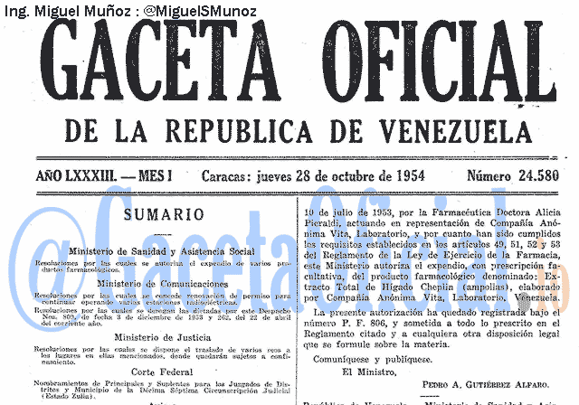Gaceta Oficial 24580 del 28 Octubre 1954