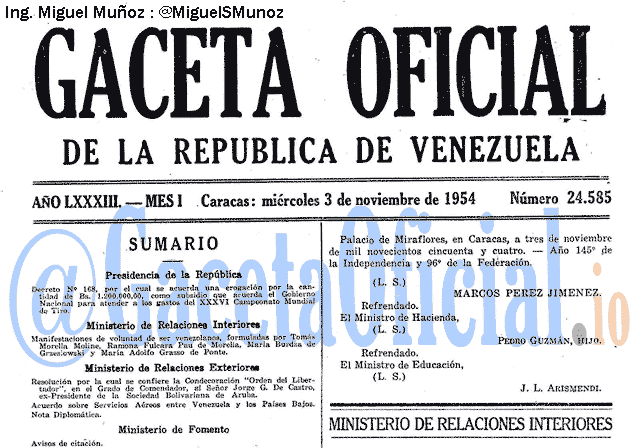 Gaceta Oficial 24585 del 3 Noviembre 1954